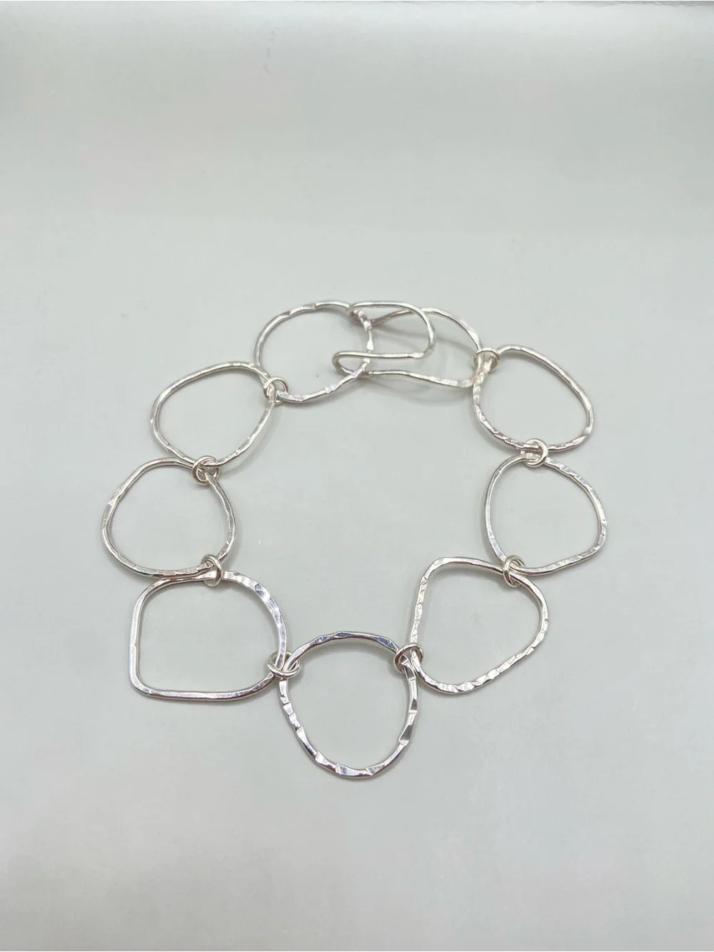 Silver Freeform Geometric Hammered Link Bracelet